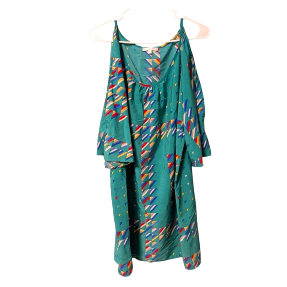 Glam On or Off the Shoulder Colorful Geometric Print Shift Dress Sz. L - Picture 5 of 14